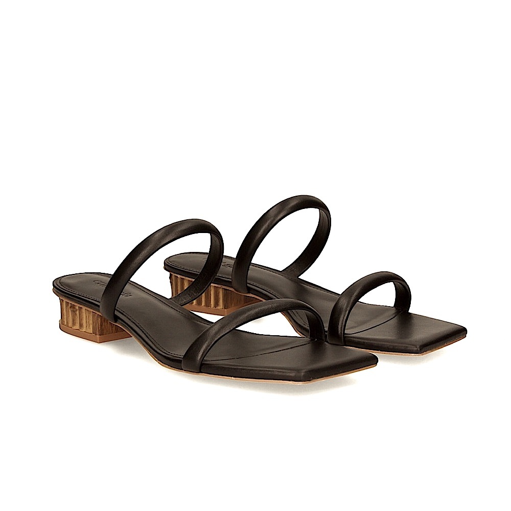 New Cult Gaia Women's Liz Leather Bamboo Heel Sandals  Black Size 41.5 - Picture 2 of 15